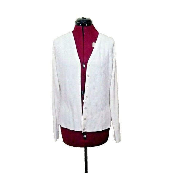 Tailor B. Moss Cardigan Sweater Women Large White Vintage Style Knit Button Up - Picture 1 of 6